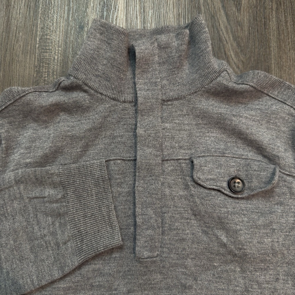 Banana Republic Merino Wool 1/4 Zip Button Gray Pullover Mens Size Medium